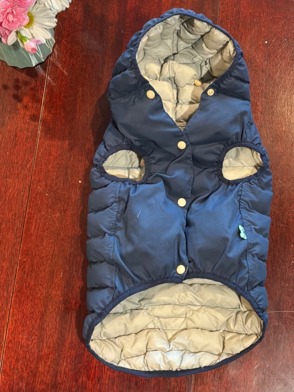 Light Dog Puffer Coat in Blue with Hood Snap Closure